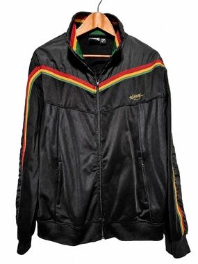 Billabong Rasta Track Jacket XL Black Jamaica Colours Reggae Y2K Skate Surf